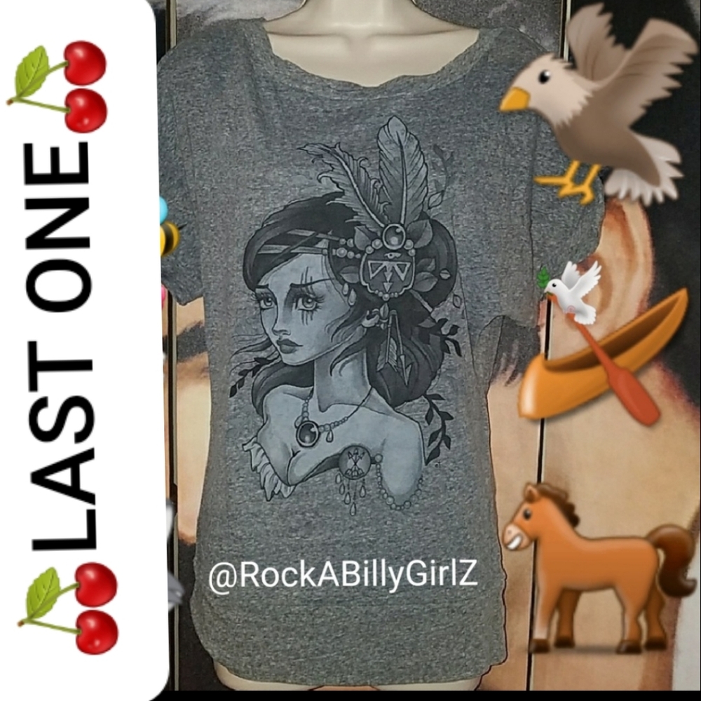 Lowbrow Wind Dolman Slouchy Loose Fit Top Indian Maiden Tattoo Art Feather
